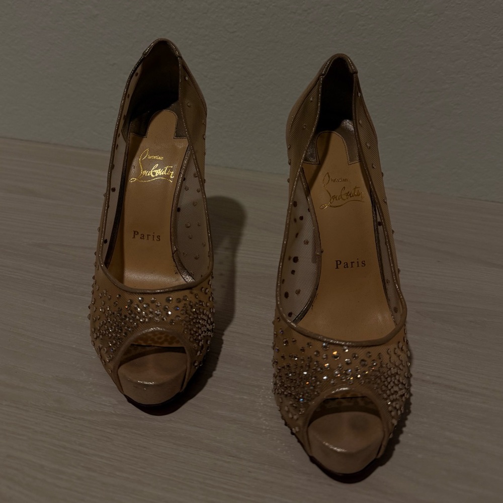 Chic Tan Peep-Toe Heels with Studded Detail